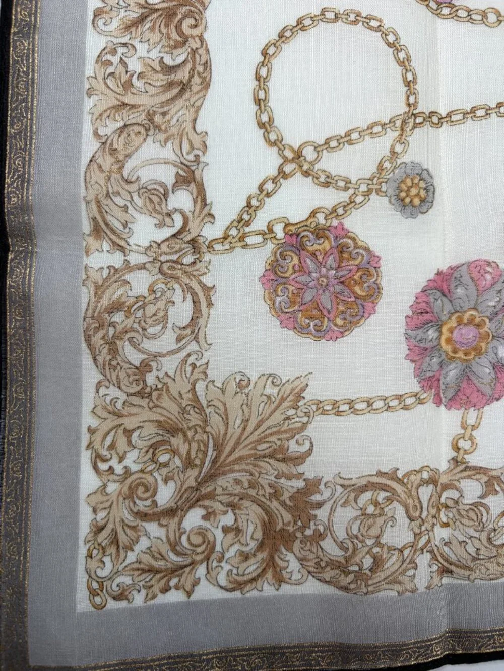NWT Vintage Celine Floral Chain Lightweight Cotton Scarf 18